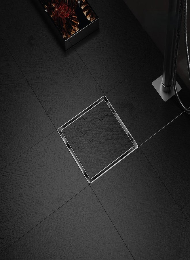 iSTAR 304 Grade 5X5 inch Stainless Steel Square Tile Insert Floor Drain | Invisible Shower Drain Channel | Anti Cockroach Trap Waste Water Jali Drainer for Bathroom, Kitchen, Balcony (Chrome Finish) - Image 1